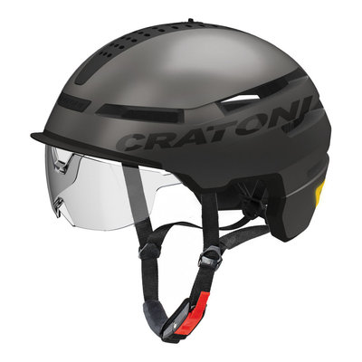 Cratoni Smartride Antraciet - 54-58 cm Pedelec helm - Fietshelm met Vizier, Licht en App