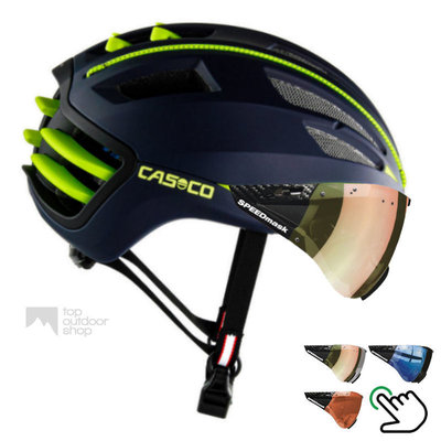 Casco Speedairo 2 blauw-geel + carbonic multilayer vizier (keus uit 3)- Gratis montage!