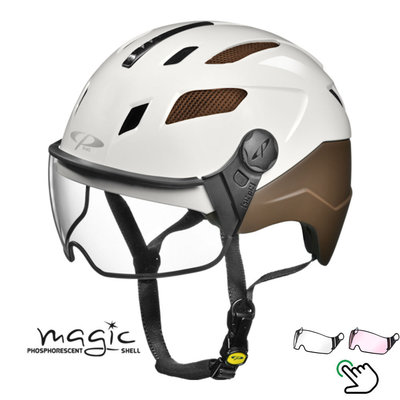 CP Chimayo+ bruin-wit - Pedelec helm / E-bike helm fluoriserend in donker! - Kies zelf je Vizier