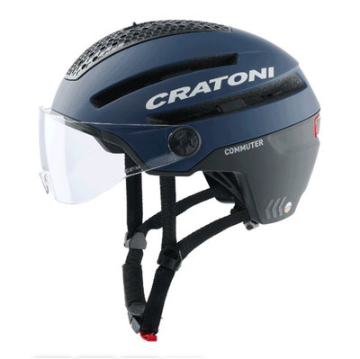 Cratoni Commuter blauw mat - Pedelec Helm met Vizier, led licht & Reflectors