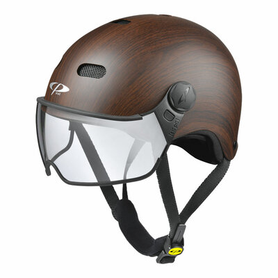 CP Carachillo Fietshelm E-bike wood - Kies uit Helder of Meekleurend Vizier -  Ook Nr.1 voor Brildragers!