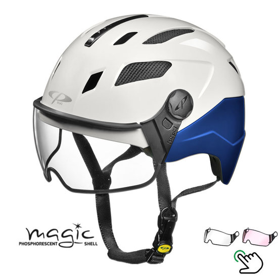 CP Chimayo+ blauw-wit - Pedelec helm / E-bike helm fluoriserend in donker! - Kies zelf je Vizier
