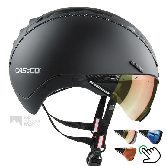Casco Roadster Zwart e bike helm + carbonic multilayer vizier (keus uit 3) - Gratis montage! afbeelding