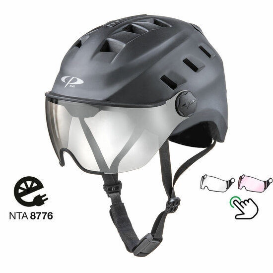 CP Chimo Zwart - Speed Pedelec Helm / E-bike helm met verlichting - Kies zelf uit 2 Vizier soorten afbeelding