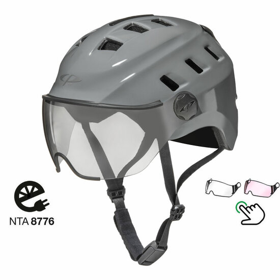 CP Chimo Grijs - Speed Pedelec Helm / E bike helm met verlichting - Kies zelf uit 2 Vizier soorten afbeelding